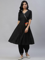 Women Black Yoke Design Panelled Kurta with Salwar