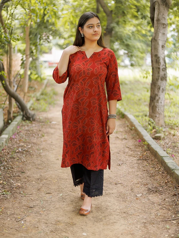 Brick Red Dabu Kurta