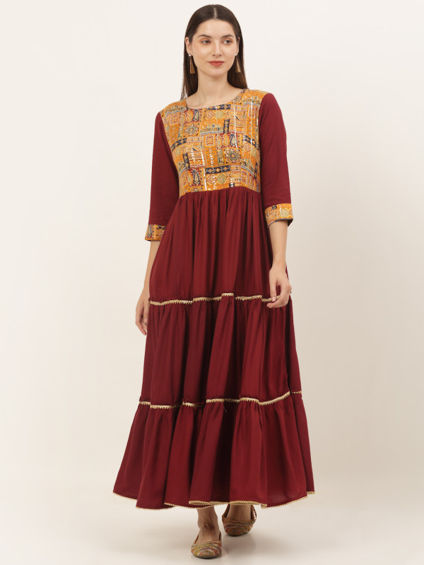 Maroon Rayon Tier Dress