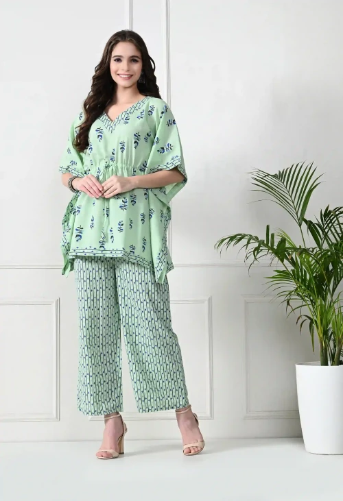 Green & Blue Floral Print Pure Cotton Co-Ord Set