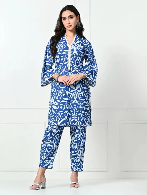 Pure Cotton printed kurta set with lace details