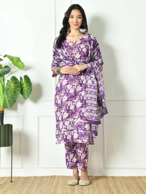 Pure Cotton Katha Kurta with Trouser and Dupatta