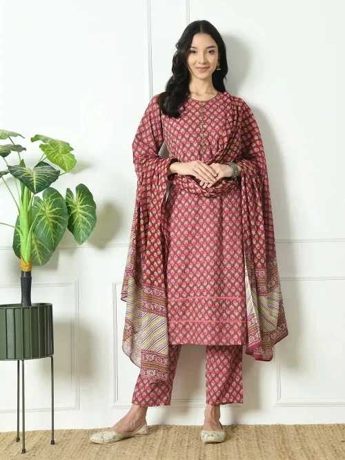 Pure Cotton Katha Kurta with Trouser and Dupatta