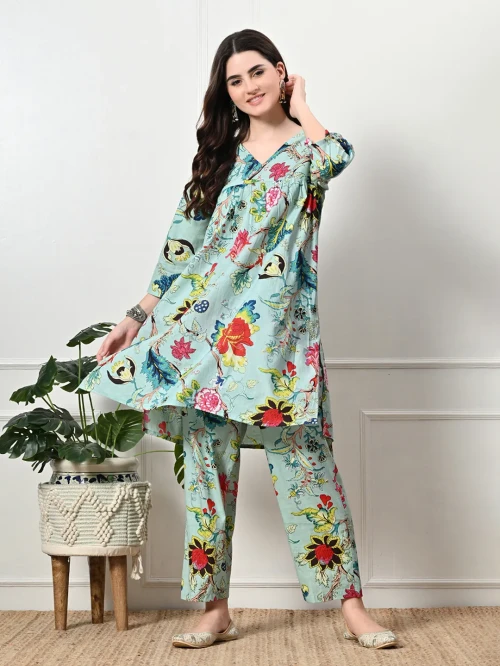 Skyblue Multifloral Kurta Set