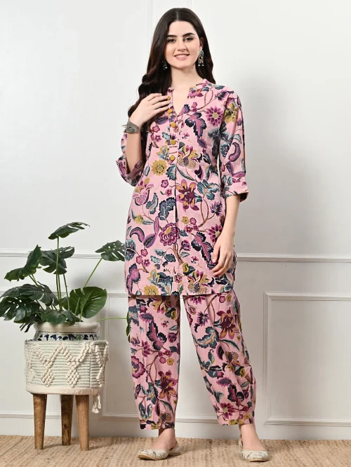 Pink Multifloral Kurta Set