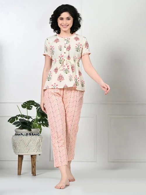 Pink Floral Print Night suit